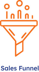 Orange sales funnel illustration with people entering from top conversion process graphic