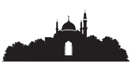 Mosque Silhouette with Domes and Minarets against Trees © Designer Orchi