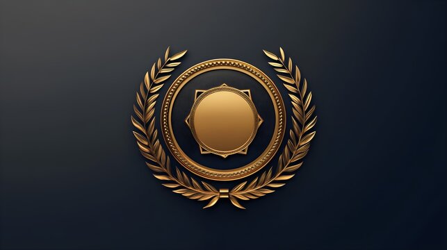 Gold laurel wreath emblem with circular frame image