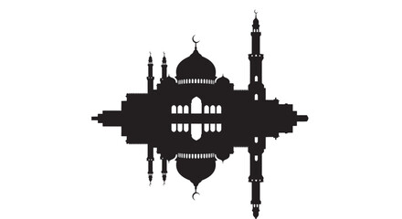 Islamic mosque silhouette with domes and minarets on white background © Designer Orchi