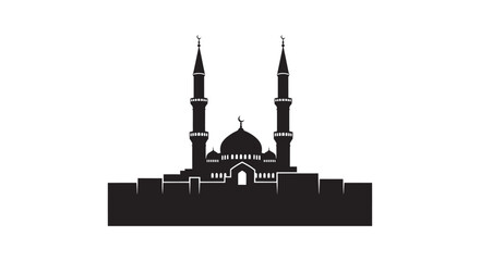 Mosque silhouette with minarets and dome on white background © Designer Orchi
