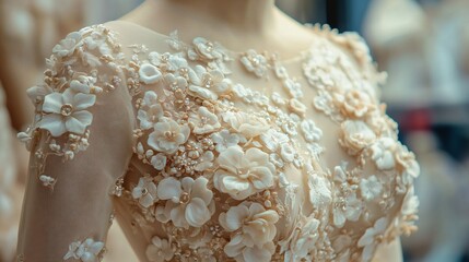 White Wedding Dress Gown on Mannequin in Modern Home, Bride&rsquo;s Morning Wedding Preparation Concept