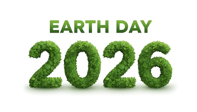 Earth Day 2026 in green foliage with eco-friendly theme in vibrant green color on white background for environmental awareness