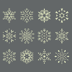 Snowflakes vector icon collection. Graphic modern gray and beige ornament