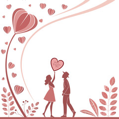 Romantic Valentine's Day Couple with Hearts and Floral Accents