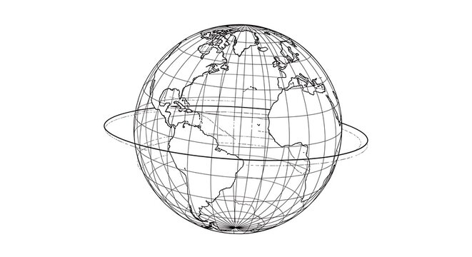 Detailed globe illustration with lines representing continents and oceans, a world map.
