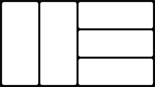 Split Screen Frame Matte Two Tall Left Panels with Three Stacked Right Sections Transparent Alpha Channel 4K