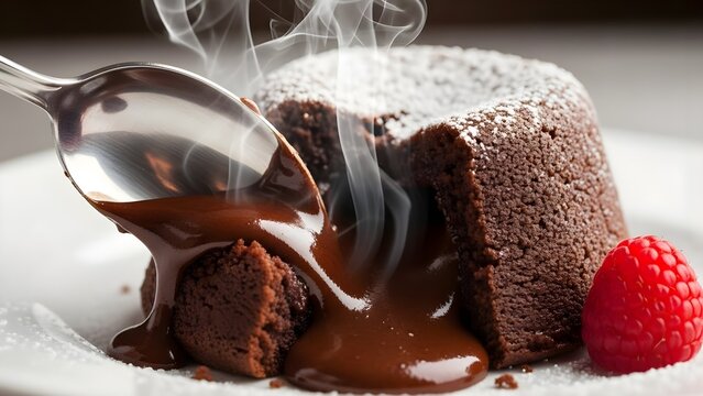 Warm chocolate lava cake sliced open  - 1