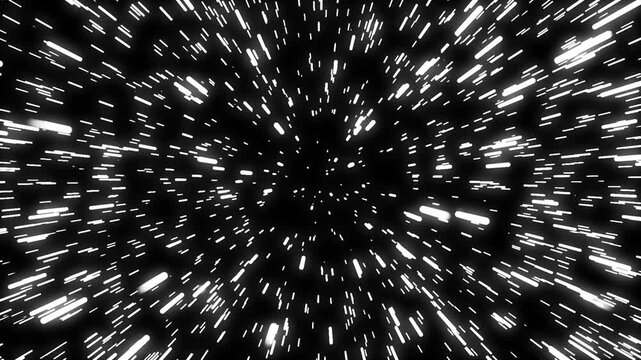 Abstract hyperspace light trail streaks particle burst in deep space