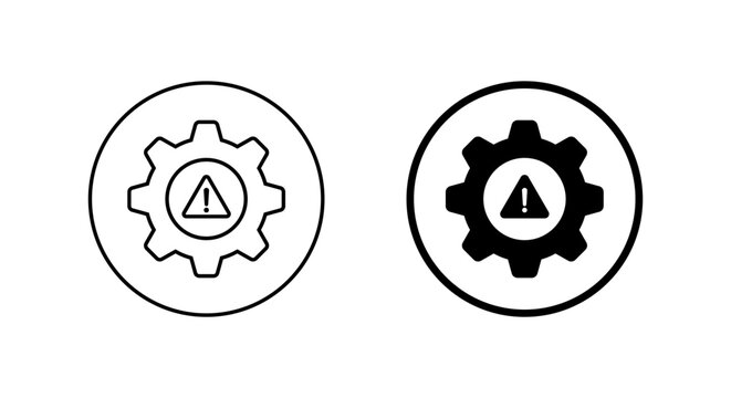 System warning gear icon in circular outline. Settings alert symbol. Error configuration sign