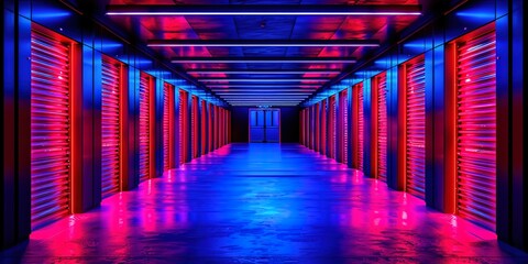 Fototapeta premium High-Tech Server Room with Vibrant Neon Lighting