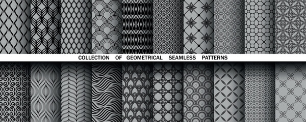 Obraz na płótnie Canvas Geometric set of seamless black and gray patterns. Simple vector graphics