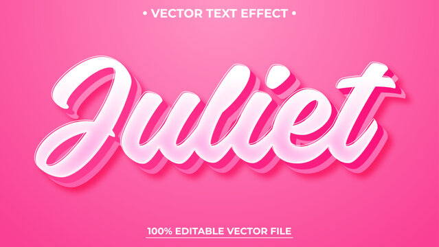 Juliet 3d editable text effect Pink text effect mockup template for Valentine