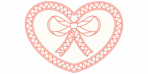 A delicate red heart outline with a bow illustration in the center