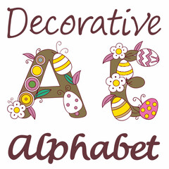 Obraz premium Decorative Alphabet Embellished with Tiny Easter Eggs and Floral Details for Spring Typography