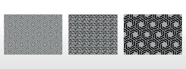 Plakat Geometric set of seamless black and gray patterns. Simple vector graphics