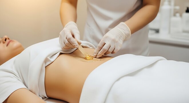 Close Up Bikini Waxing Hair Removal Procedure