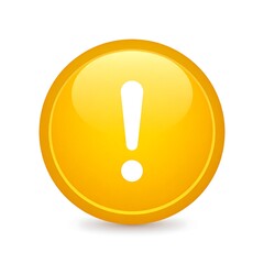 Glossy yellow sphere with an exclamation point, centered against a pure white background