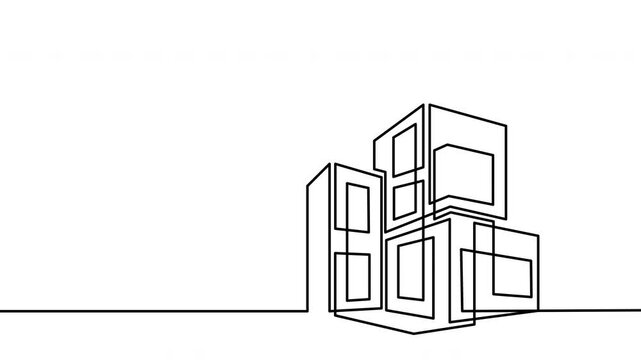 Continuous one line drawing of modern office buildings and apartment skyscrapers for architecture real estate and city construction
