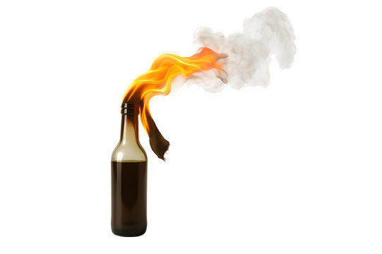 Concept Molotov Cocktail Object with Cloth Wick and Colored Liquid Isolated on Transparent PNG Background