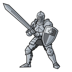 Obraz premium Cartoon Knight with Sword and Shield