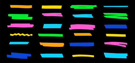 Highlight hand drawn underline. Handwriting line text. Vector set scribbles, underline marker lines for text, notes or title. 