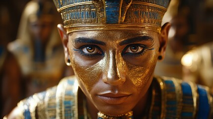 Ancient Egyptian Pharaoh Seated on Throne with Majestic Background