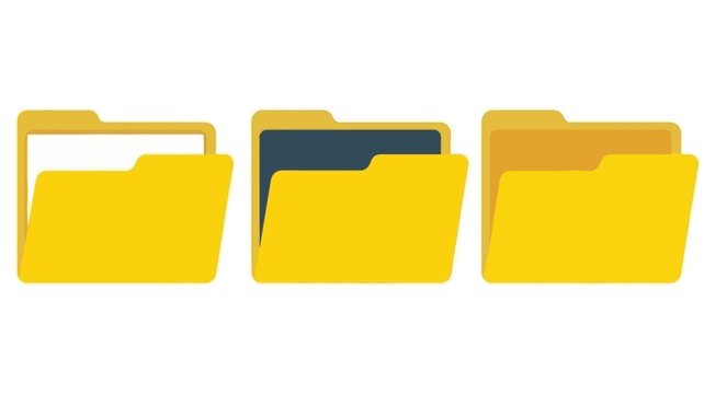Three Yellow Folders with Different Contents and Styles