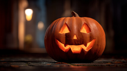 Fototapeta premium Halloween Pumpkin Jack-o'-Lantern with a Smiling Face