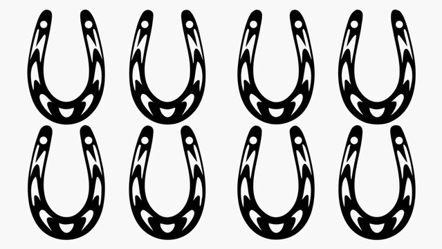 Set of six black horseshoes on white background for luck and good fortune