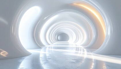 暖色の光が差し込む白いトンネル