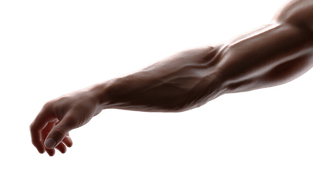 A strong, muscular arm against a neutral background, highlighting the defined muscles and tendons. The arm extends outwards, suggesting strength and capability