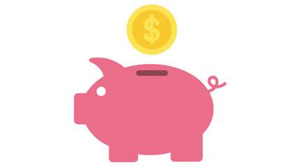 Pink Piggy Bank with Dollar Coin Dropping In