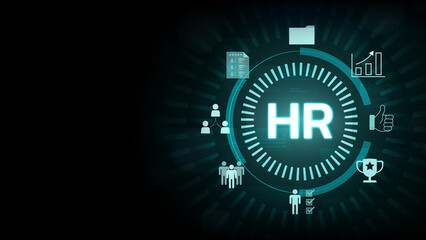 Innovative human resources concept depicted with icons and symbols illustrating employee engagement and organizational growth.