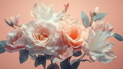 Elegant Wedding Flower Bouquet Isolated on Light Pink Background, Mother&rsquo;s Day and Valentine&rsquo;s Gift Banner