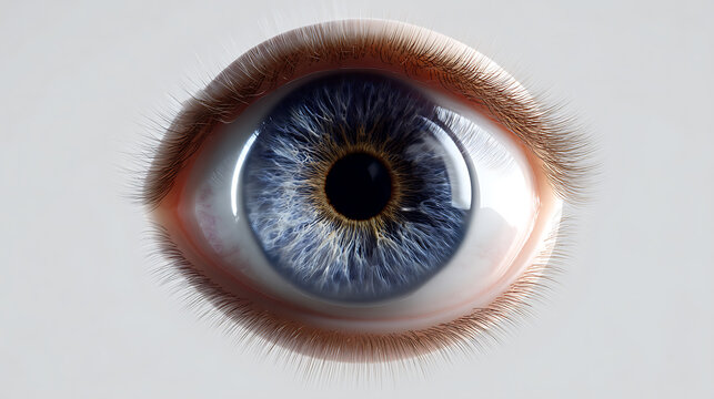 A close-up view of an eye with a striking blue iris