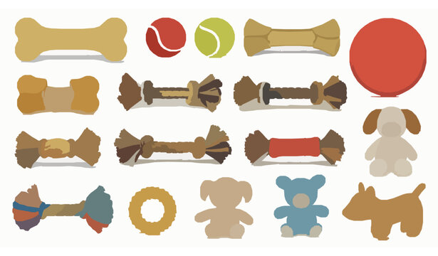 Colorful dog toys collection isolated on white background vector illustration