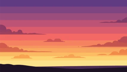 Fotobehang Warm Paars Pixelated illustration of a sunset with clouds above a dark horizon  © PANGERANDESIGN