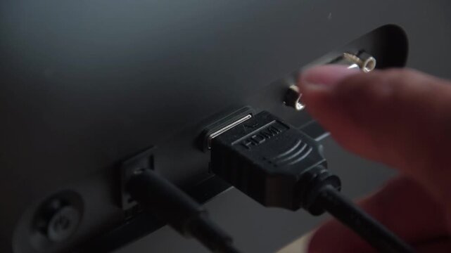 Yogyakarta, Indonesia July 25, 2025 - Plug remove the HDMI cable from the monitor.