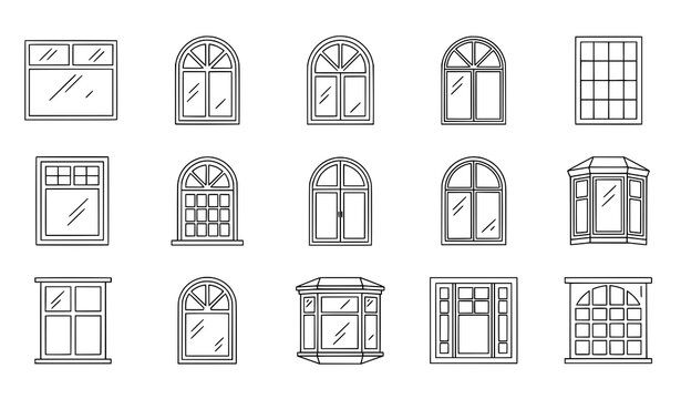 Modern house window icon pack with editable stroke for web and stores