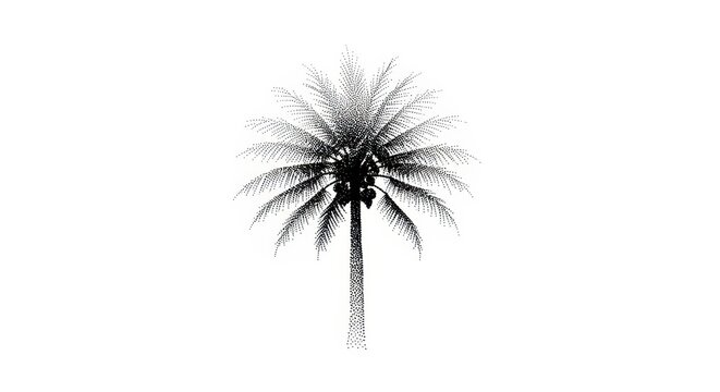 Minimalist Black Palm Tree Silhouette Isolated on White Background, Tropical Plant Icon