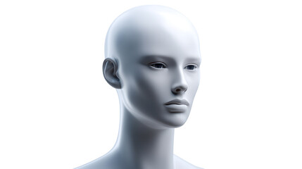 A mannequin head with smooth skin and neutral expression, suitable for displaying fashion items
