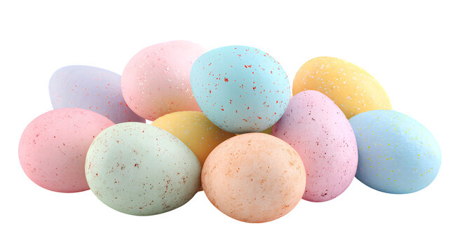 Pastel speckled easter eggs isolated on transparent background