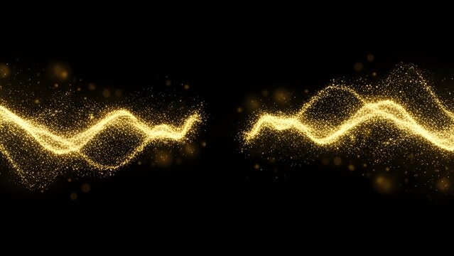 Glowing yellow electric waves on black background