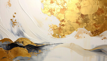 ゴールドと黒の抽象的な波模様アート