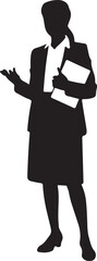 Silhouette of a person holding papers and gesturing