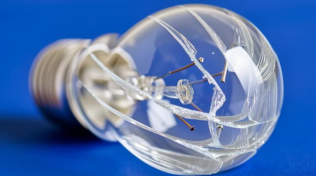 Broken light bulb shatter glass on blue background symbolizing risk failure danger fragile mind and hidden emotional struggle in modern life