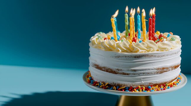 Birthday cake candle celebration high functioning depression dessert party sprinkle frosting frosted layer confection flame burning icing whipped