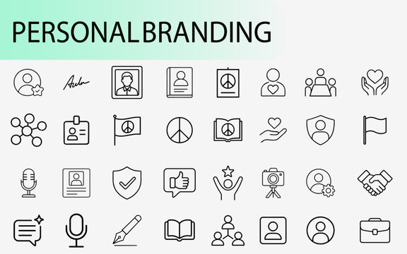 Personal Branding Icon Collection: A comprehensive compilation of minimalist icons designed to represent the concept of personal branding.