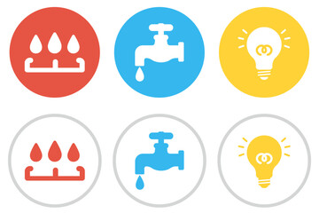 電気、ガス、水道のアイコンセット